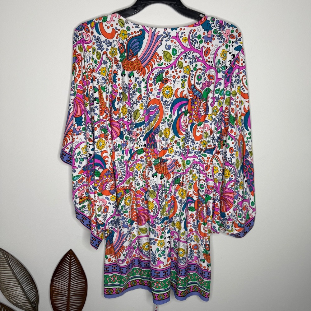 D6 Trina Turk Peacock Floral Print Kaftan Swim Cover Up Kimono Sleeve M - Picture 9 of 10
